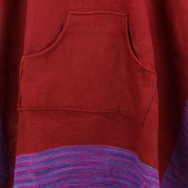 Soft Vegan Wool Hooded Tibet Poncho - Red & Purple