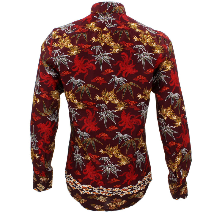 Tailored Fit Long Sleeve Shirt - Maroon Floral Palm