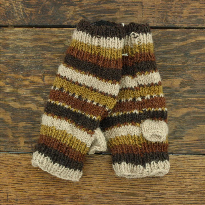 Hand Knitted Wool Arm Warmer - Stripe - Tik Tik Brown