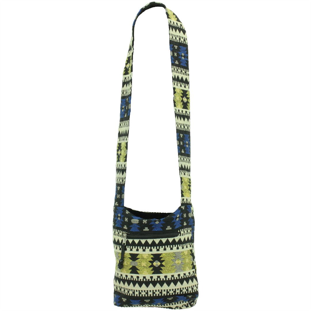 Cotton Canvas Sling Shoulder Bag - Aztec Blue Green