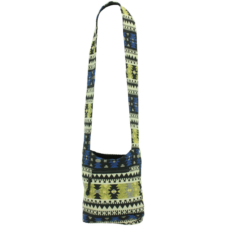 Cotton Canvas Sling Shoulder Bag - Aztec Blue Green