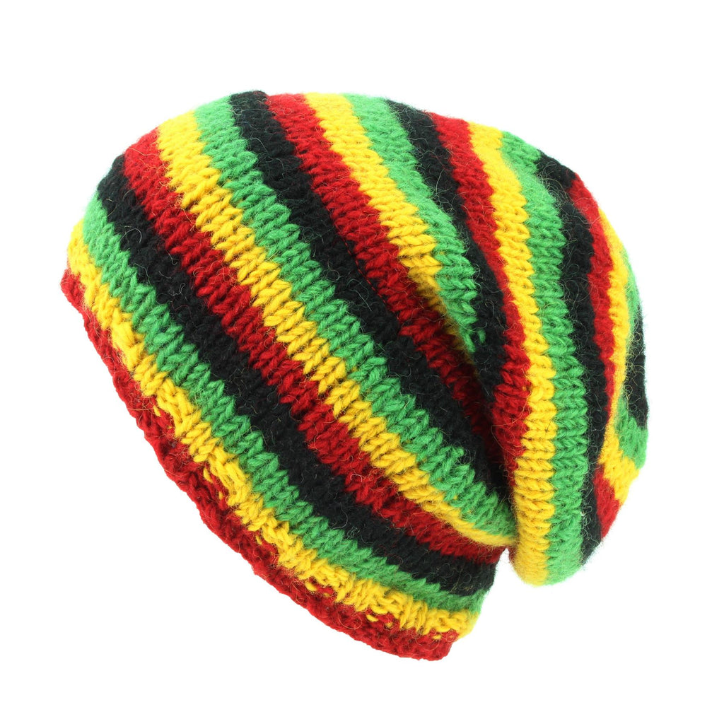 Hand Knitted Baggy Slouch Beanie Hat - Stripe Rasta – LoudElephant