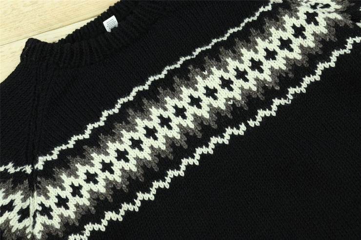 Hand Knitted Wool Jumper - Fairisle Black