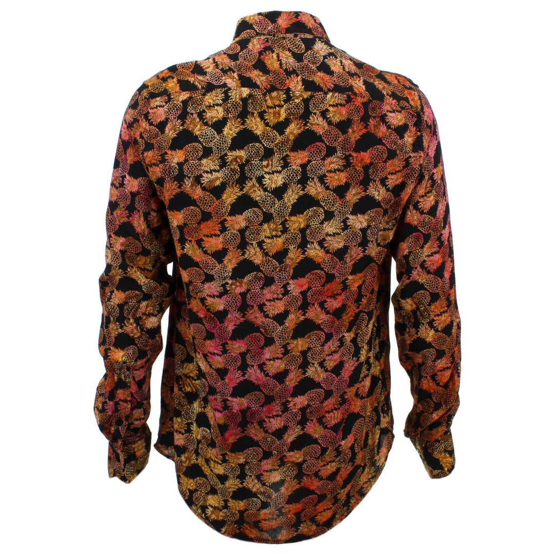 Tailored Fit Long Sleeve Shirt - Orange Pineapples on Black