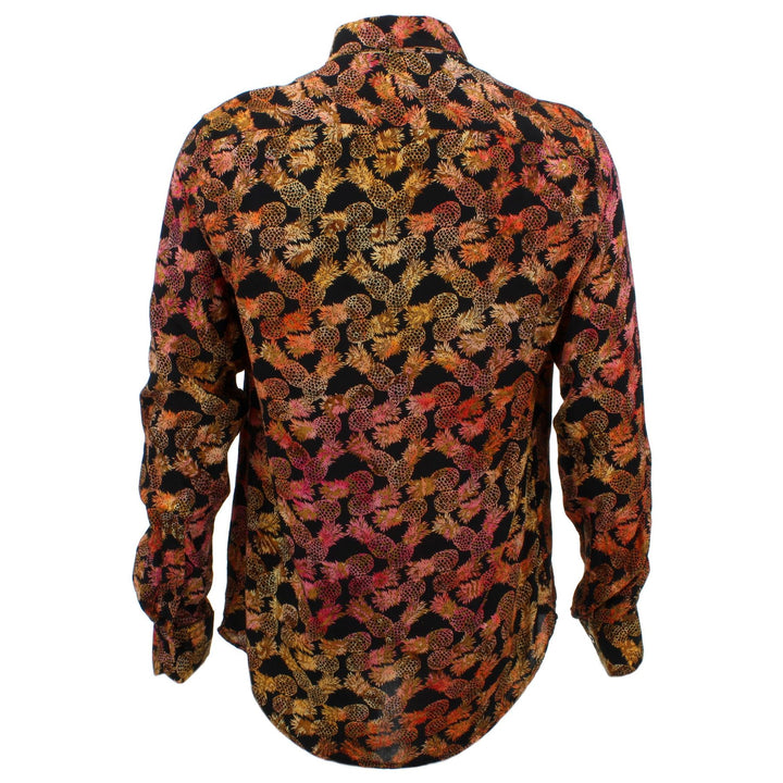 Tailored Fit Long Sleeve Shirt - Orange Pineapples on Black