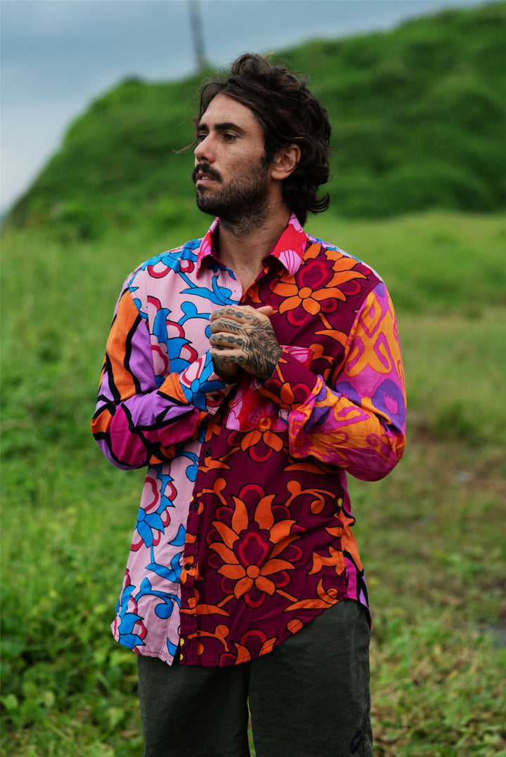 Regular Fit Long Sleeve Shirt - Random Mixed Panel Bold Floral