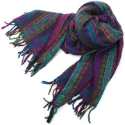 Acrylic Wool Shawl Blanket - Stripe - Purple & Turquoise