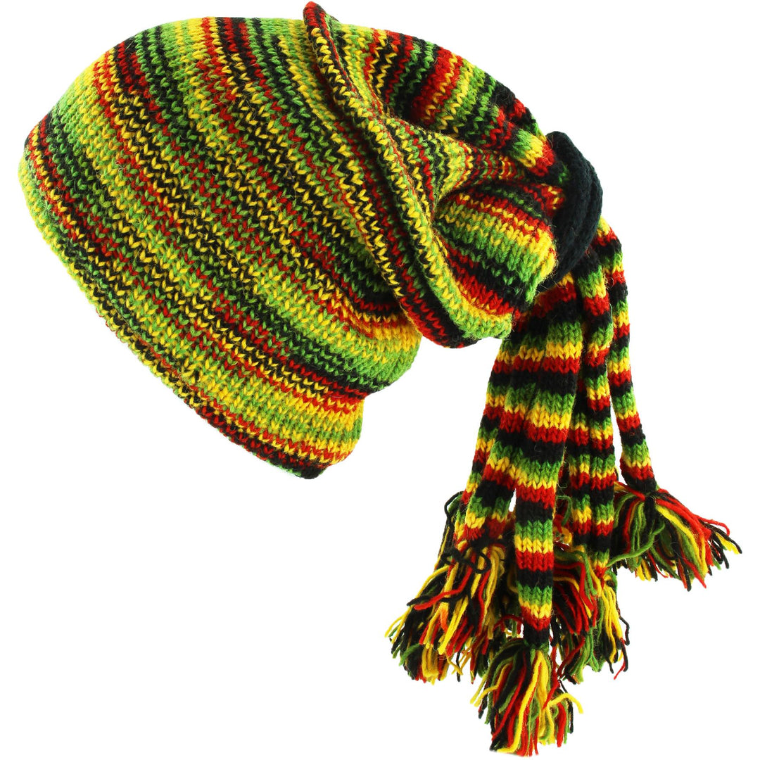 Wool Knit Fountain Tassels Hat - Rasta SD