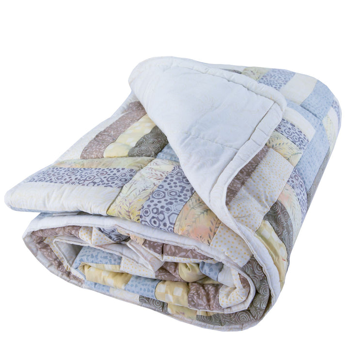 Handmade Quilted Patchwork Batik Printed Bedspread - Ivory