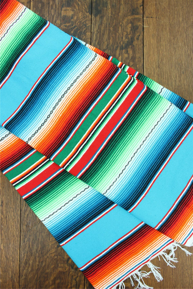 Handwoven Mexican Serape Large 200cm x 147cm - Light Blue