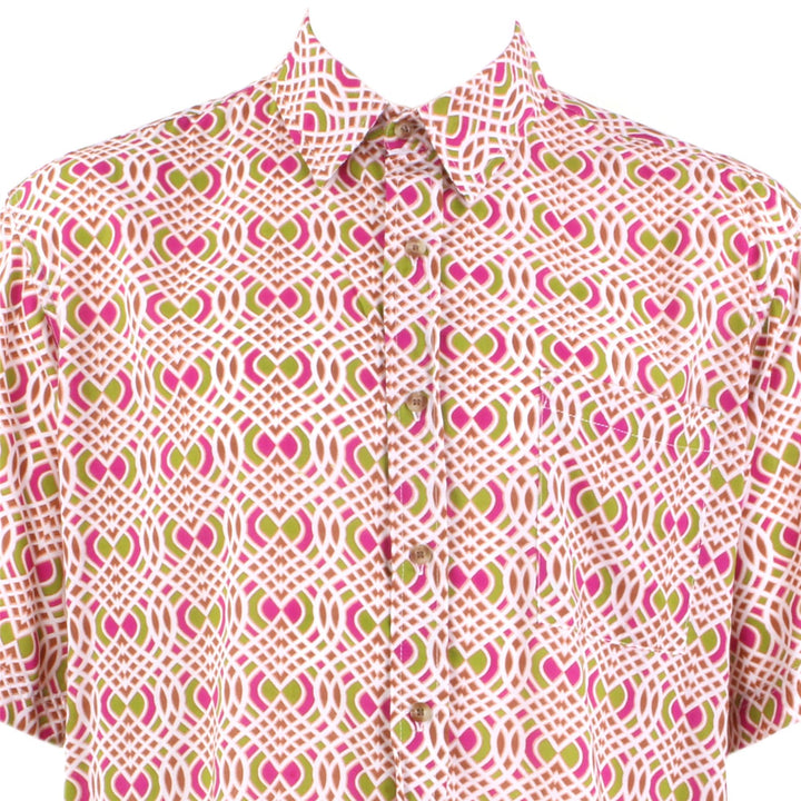 Regular Fit Short Sleeve Shirt - Pink & Green Abstract