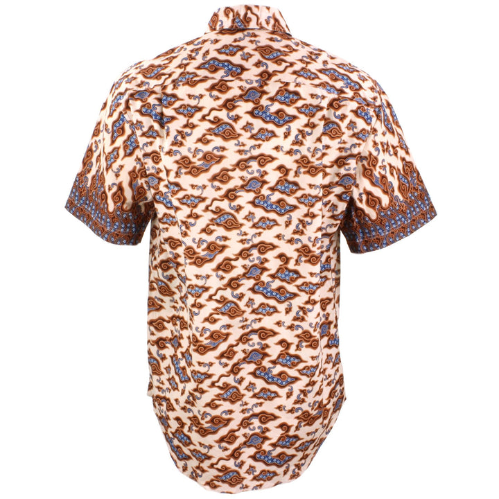 Regular Fit Short Sleeve Shirt - Black & Light Orange Abstract