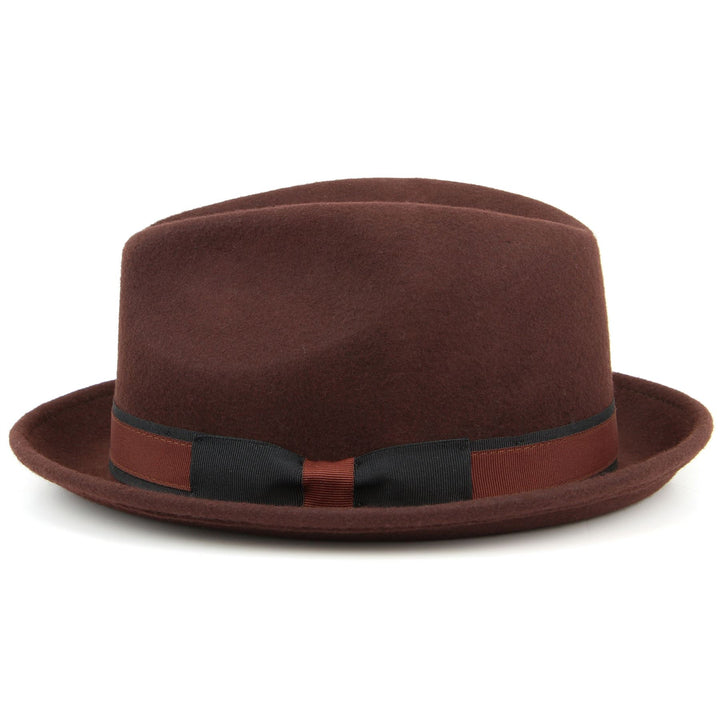 100% Wool trilby hat with contrast band and side bow - Brown