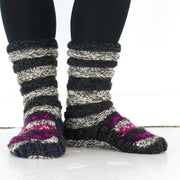 Hand Knitted Wool Slipper Socks Lined - SD Dark Multi