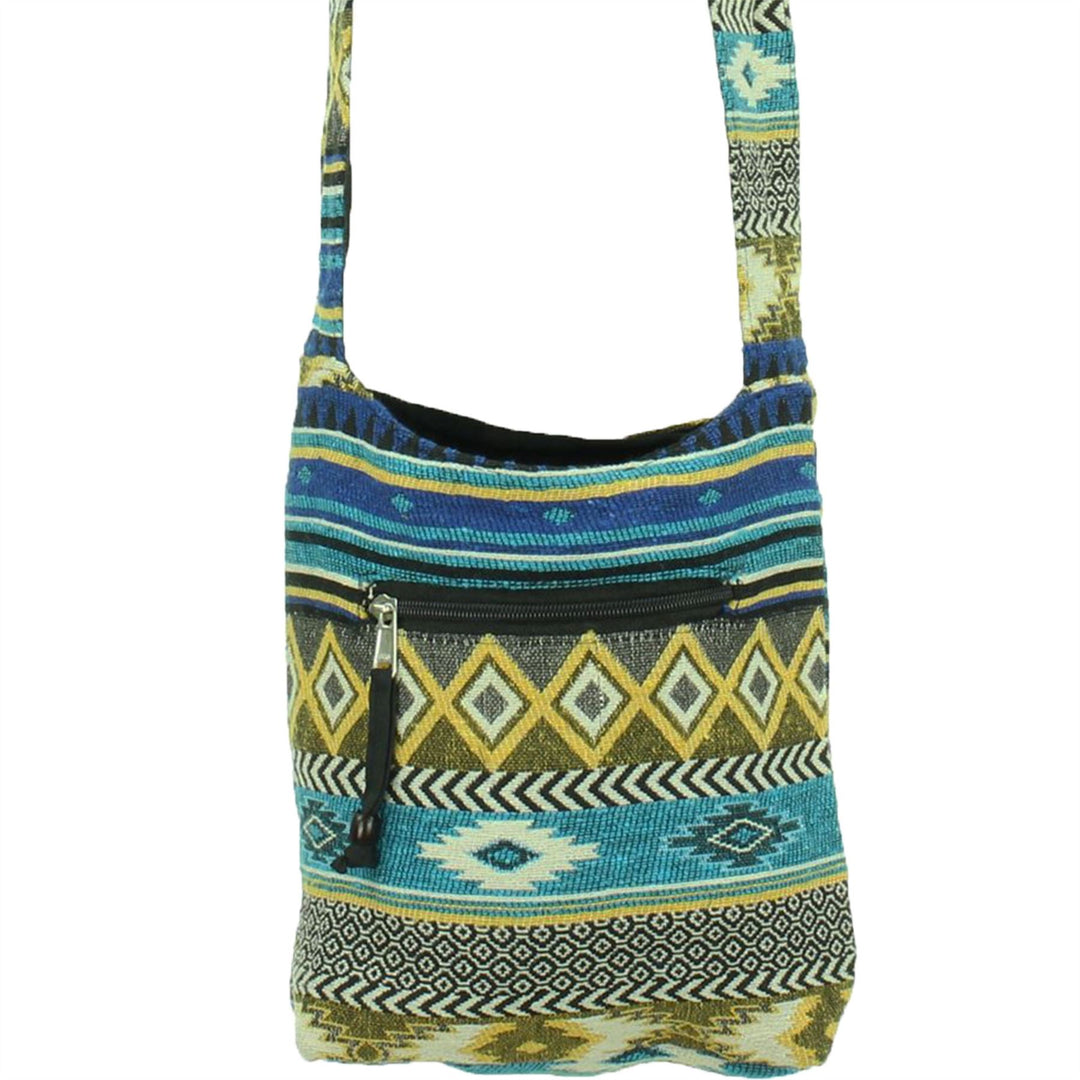 Cotton Canvas Sling Shoulder Bag - Aztec Blue Yellow