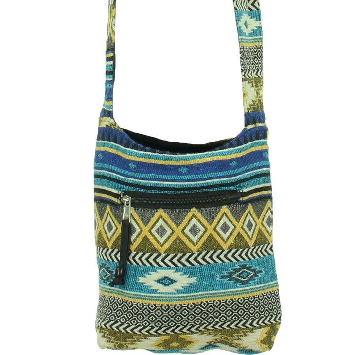 Cotton Canvas Sling Shoulder Bag - Aztec Blue Yellow