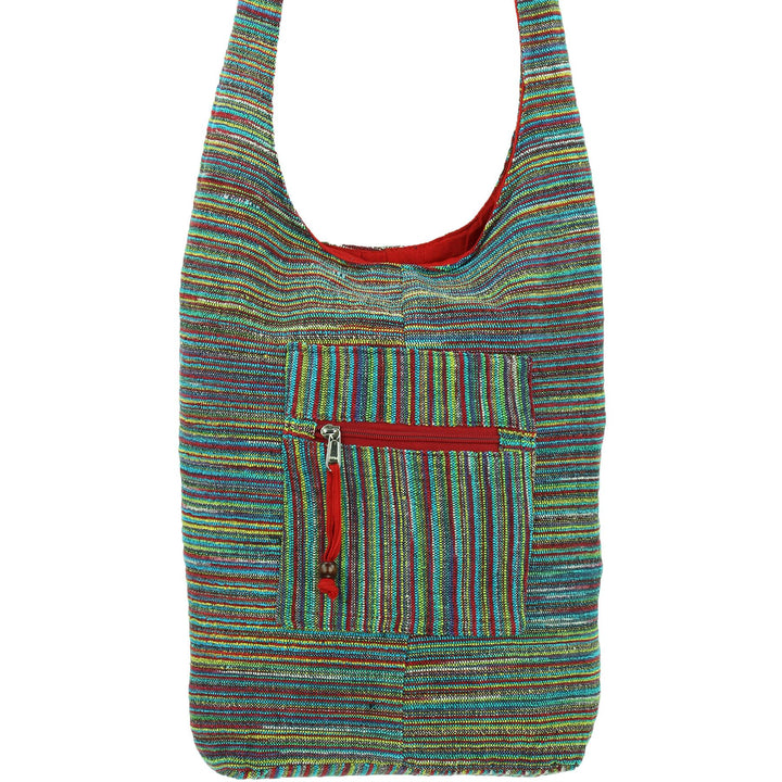 Striped Chenille Sling Shoulder Bag - Multi - Red Lining