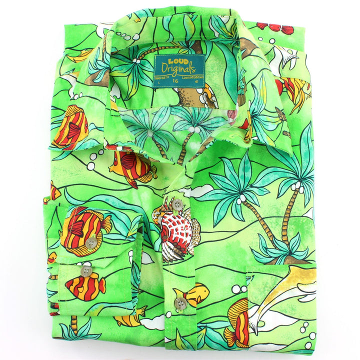 Tailored Fit Long Sleeve Shirt - Sea Life on Green