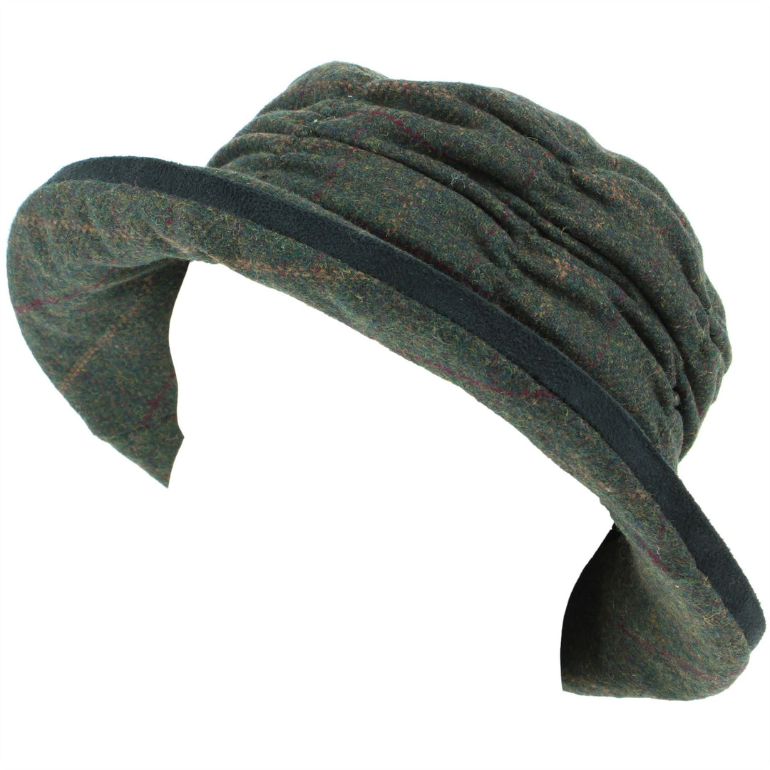 Ladies Wool Tweed Cloche Hat - Green
