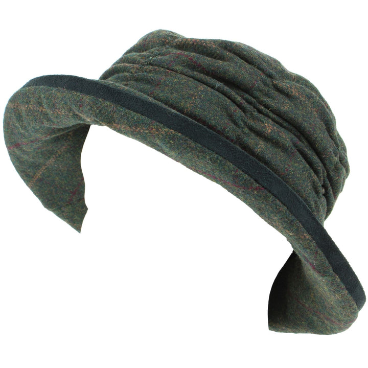 Ladies Wool Tweed Cloche Hat - Green