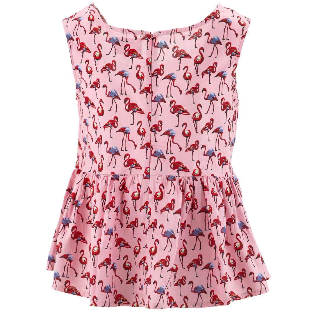 Ruched Box Top - Pink Flamingos