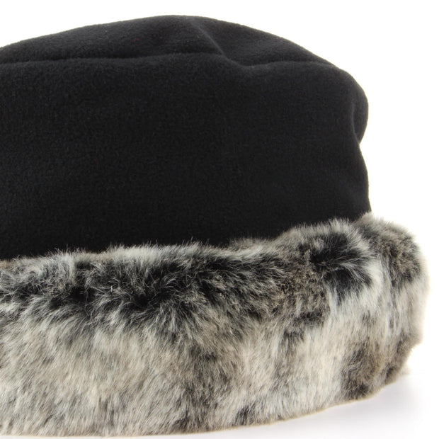 Fleece Hat with a Silver Faux Fur cuff - Black