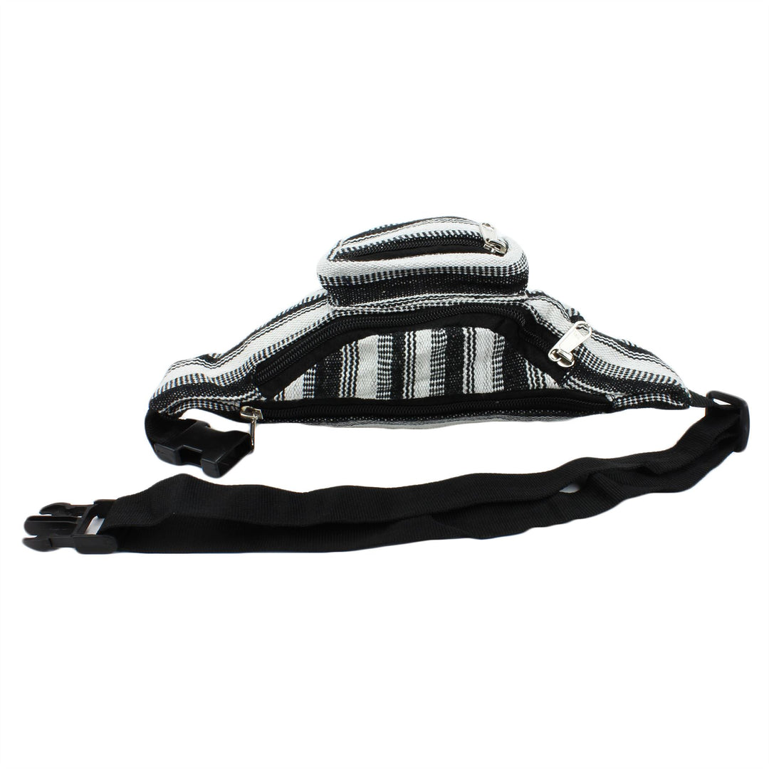 Canvas Bum Bag Money Belt Fanny Pack Black & White