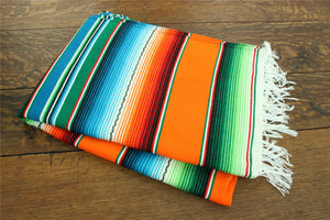 Serape Mexicain Tissé à la Main Grand 200cm x 147cm - Orange