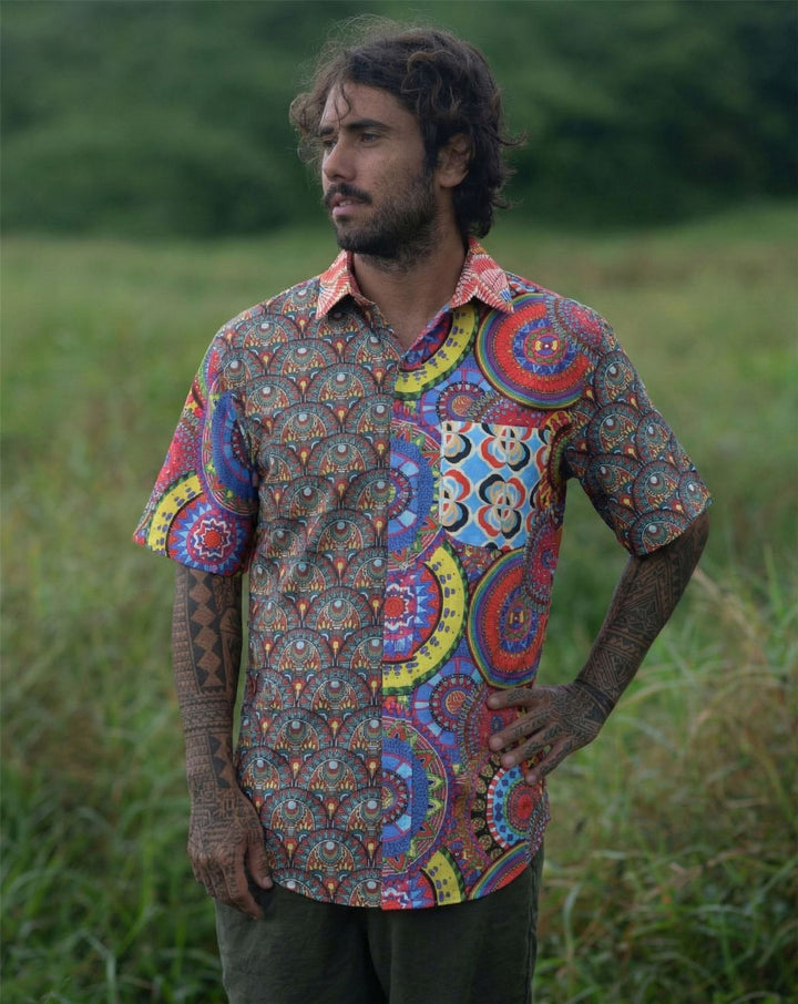 Regular Fit Short Sleeve Shirt - Geo Random Mixed Panel