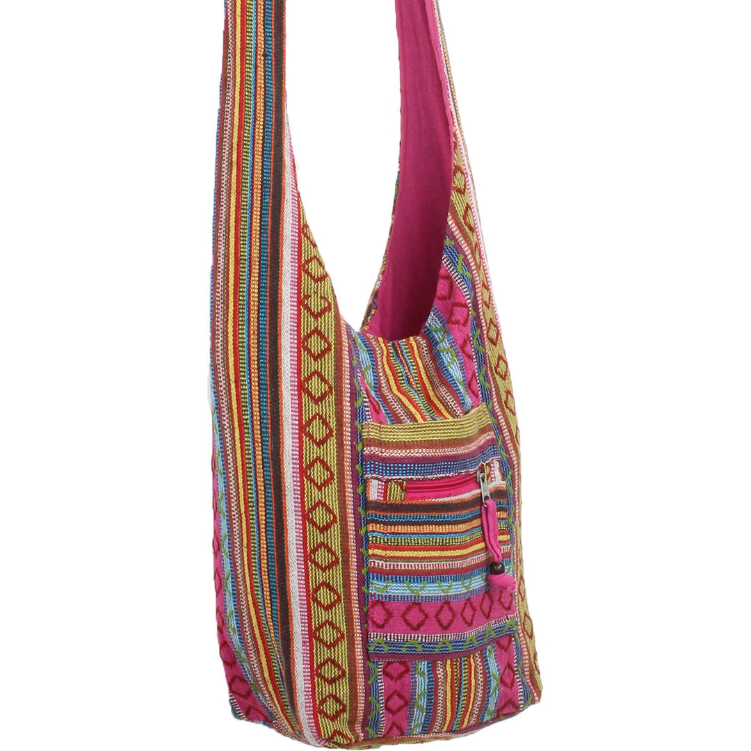 Diamond Pattern Canvas Sling Shoulder Bag - Pink