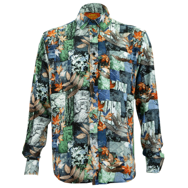 Regular Fit Long Sleeve Shirt - Autumn Patchwork - Blue