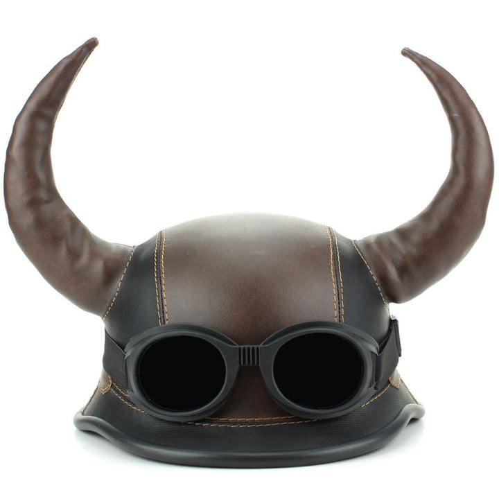 Viking Horned Novelty Festival Helmet with Goggles - Brown & Black