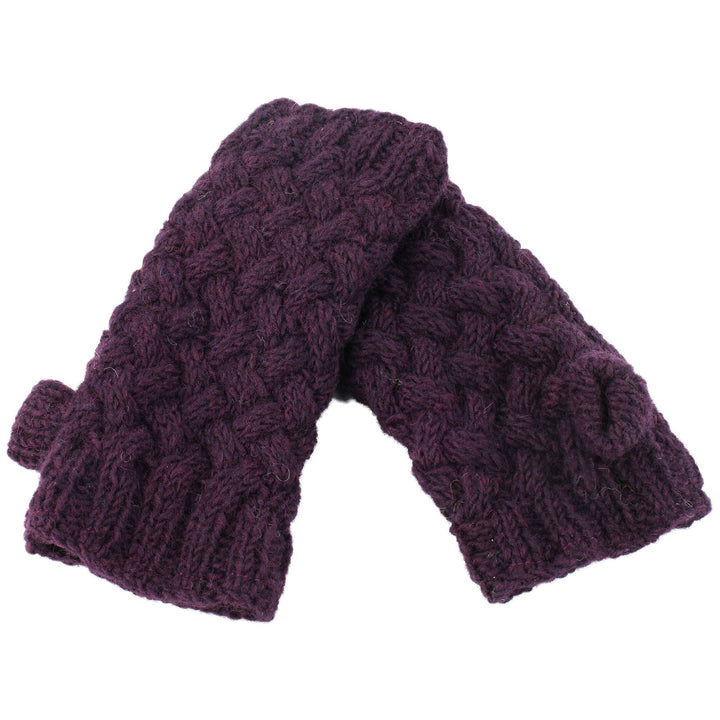 Chunky Wool Knit Arm Warmers - Plain - Purple