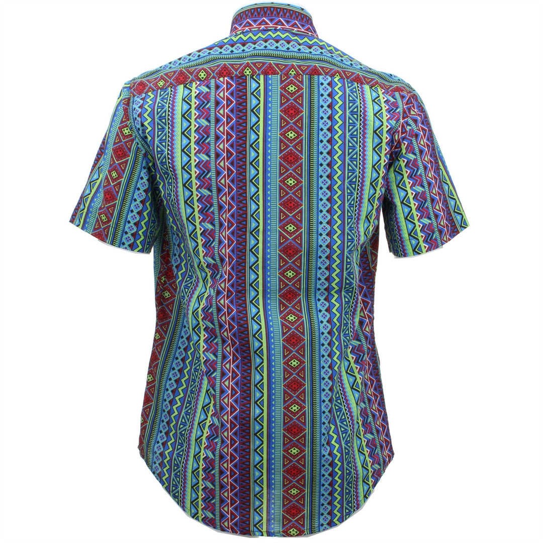 Tailored Fit Short Sleeve Shirt - Blue Aztec
