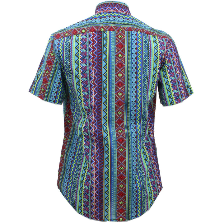 Tailored Fit Short Sleeve Shirt - Blue Aztec