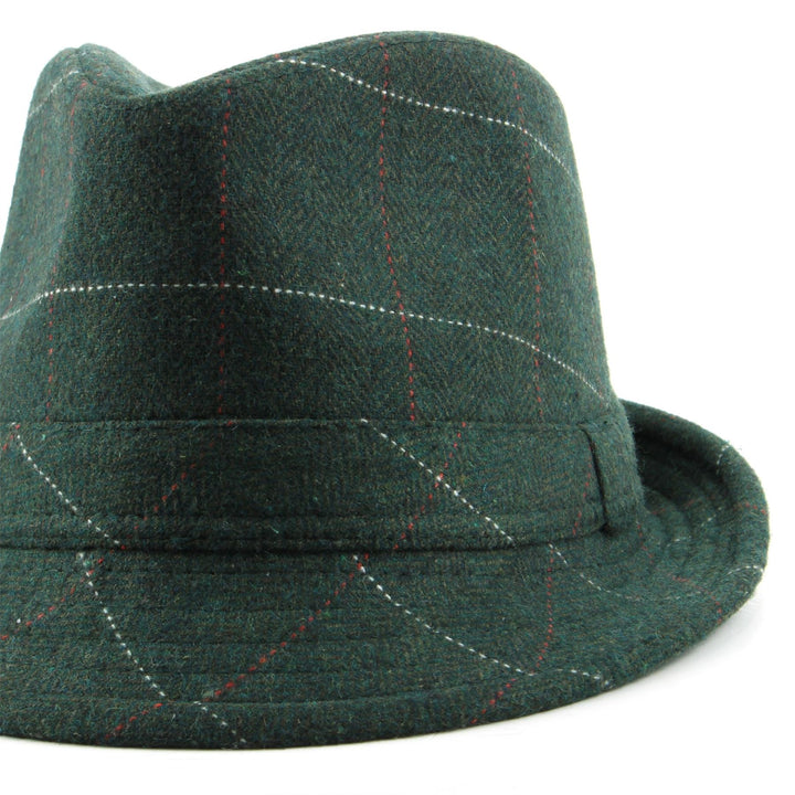 Wool Herringbone Trilby Hat - Green