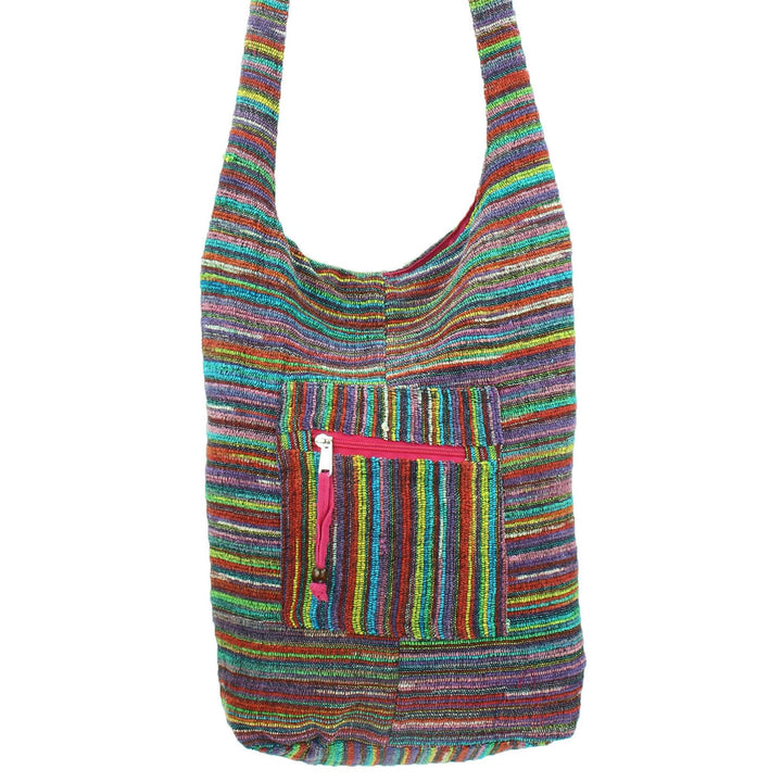Striped Chenille Sling Shoulder Bag - Multi - Pink Lining