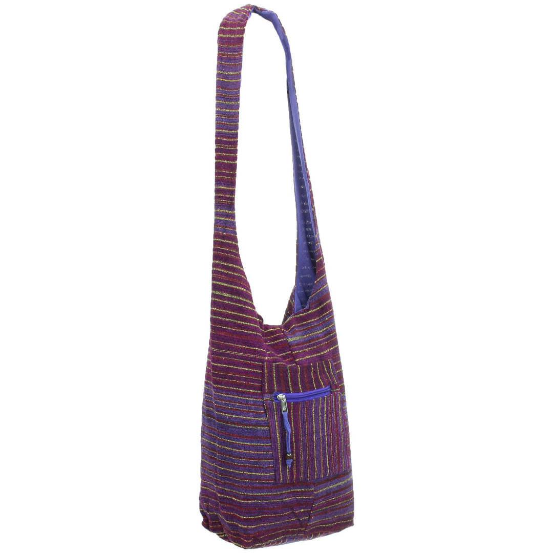 Striped Chenille Sling Shoulder Bag  - Deep Purple Yellow