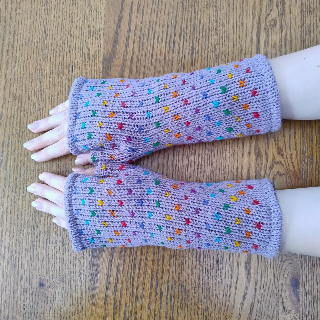 Wool Knit Fleece Lined  Wrist Warmers - Tik Tik Lilac