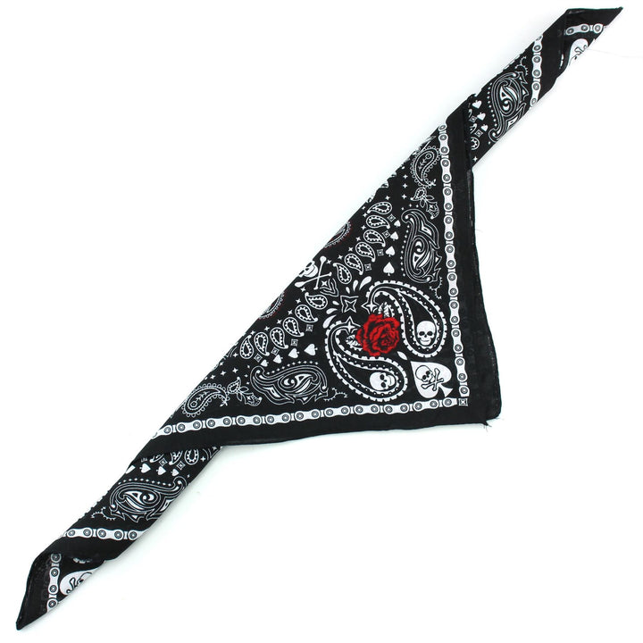 Bandana Face Cover Mask - Rose Paisley Skulls