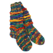 Hand Knitted Wool Slipper Socks Lined - SD Rainbow Rib