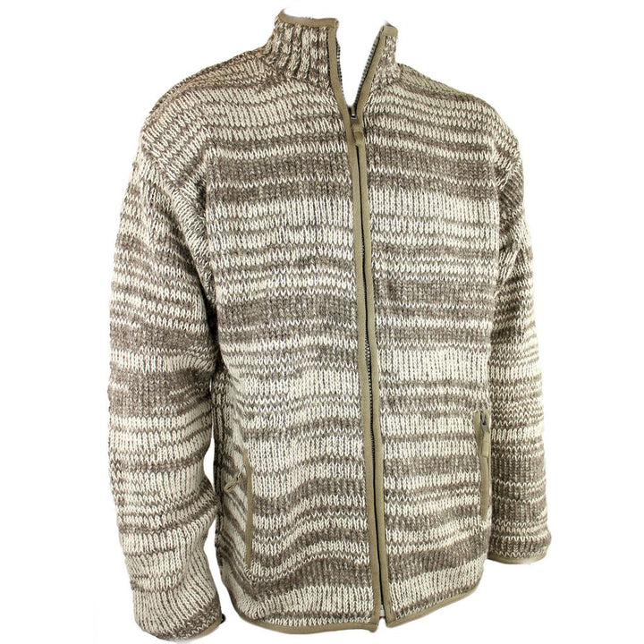 Wool knit Space Dye Fleece Lined Zip Jacket - Beige