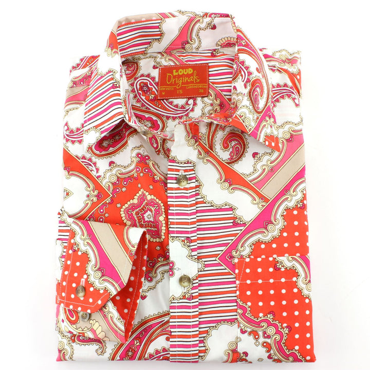 Tailored Fit Long Sleeve Shirt - Orange & Pink Paisley