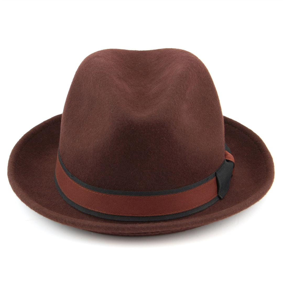 100% Wool trilby hat with contrast band and side bow - Brown
