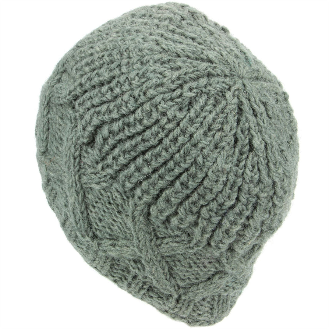 Wool Beanie Hat with Chunky Cross Cable Knit Design