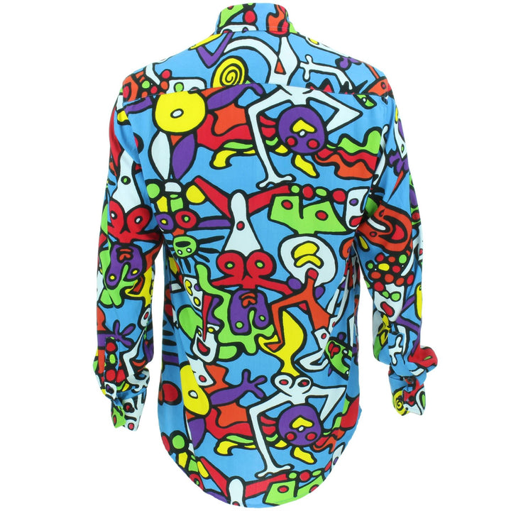 Slim Fit Long Sleeve Rayon Shirt - Tiffy Print - Blue