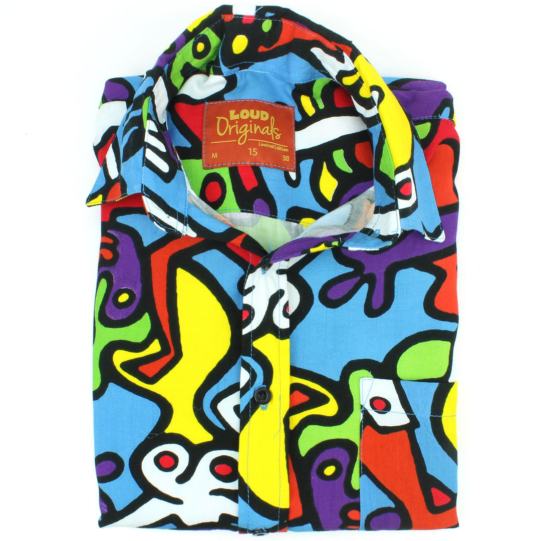 Slim Fit Long Sleeve Rayon Shirt - Tiffy Print - Blue