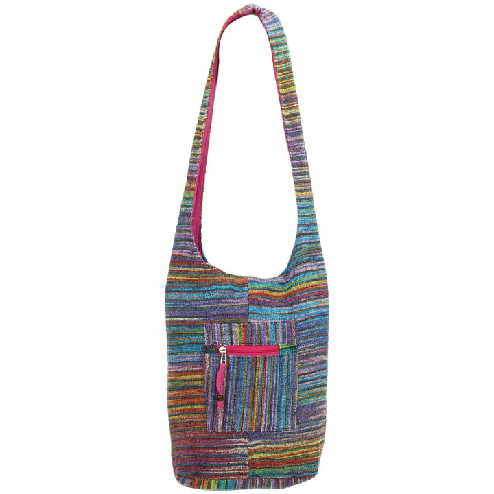 Striped Chenille Sling Shoulder Bag - Multi - Pink Lining