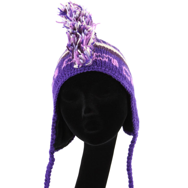 Wool Knit 'Punk' Mohawk Earflap Beanie Hat - Purples (Adult)