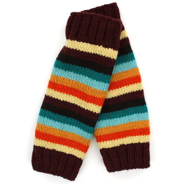 Hand Knitted Wool Leg Warmers - Stripe Retro D